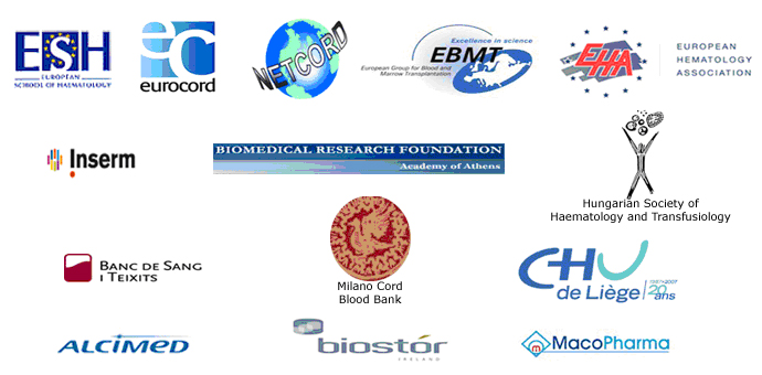 ESH - EUROCORD - EBMT - EHA - Inserm - Biomedical Research Foundation - Hungarian society of Haematology and Transfusiology - Banc de Sang Teixits - Milano Cord Blood Bank - CHU de Liège - ALCIMED - biostor - MacoPharma